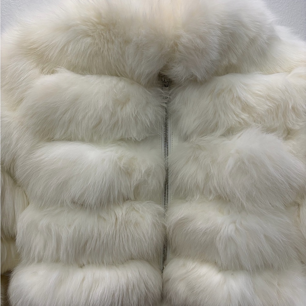 Diana Rosh fox fur cropped jacket with leather paneling